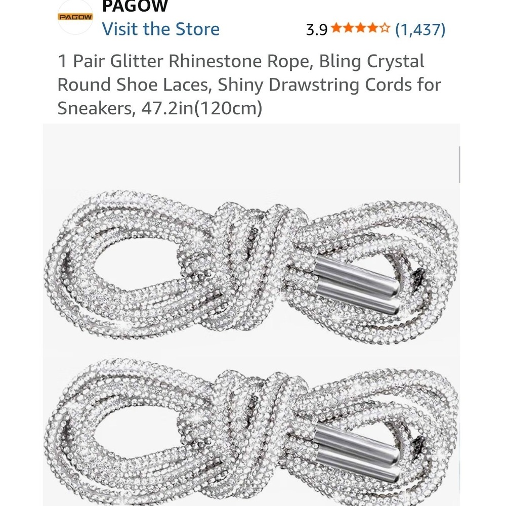 PAGOW Silver Rhinestone Round Shoelaces Bling Crystal Drawstring Cords 47in 120c